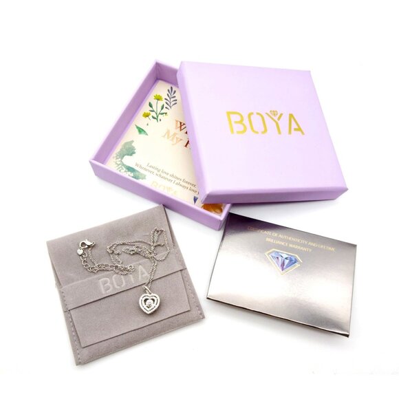 Floating Diamond Heart Necklace NIB, BOYA Moissanite Sterling Silver with 18K - Picture 1 of 4
